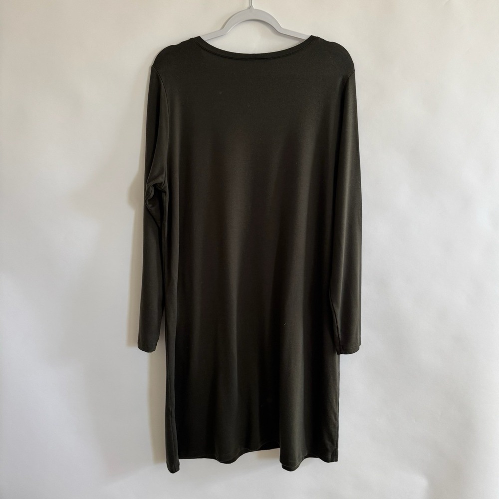 Eileen Fisher Tencel Lyocell Long Sleeve Shift Dress Pockets Green XL Soft Comfy - Picture 4 of 9